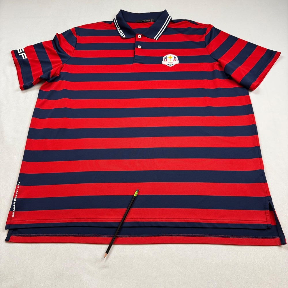 RLX Ralph Lauren Mens 2016 Ryder Cup USA Golf Polo Shirt Red Blue Striped‎ XXL
